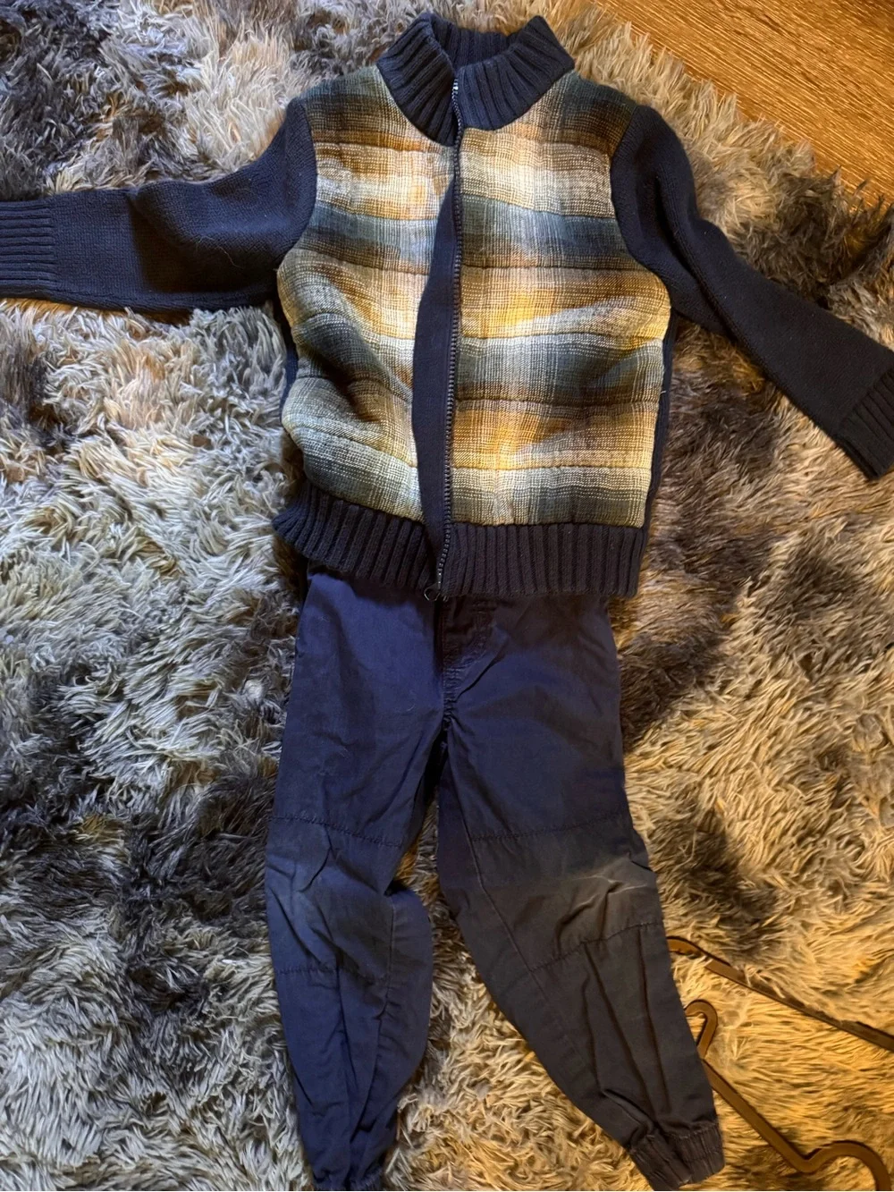Cat & Jack Navy Blue and Yellow Plaid Zip Sweater Set